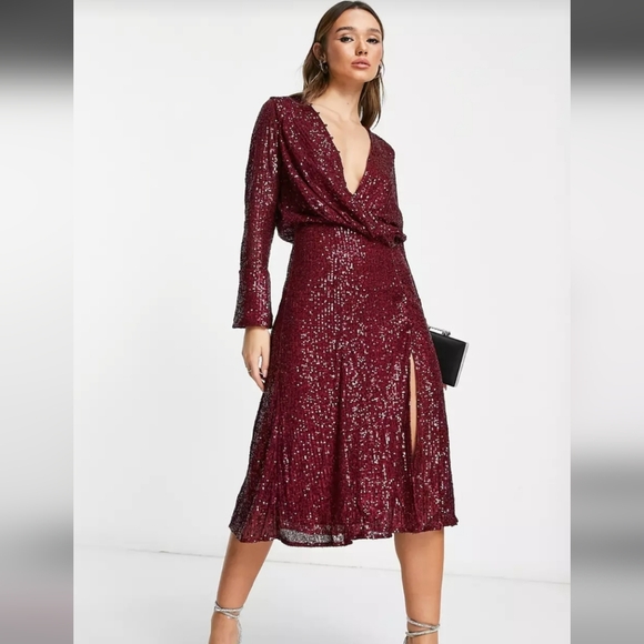 Embellished Drape Detail Midi Dress - Picture 1 of 7